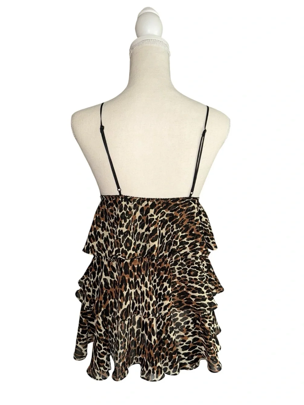 Betsey Johnson Y2k Vtg Leopard Print Lace-Trim Layered Chemise, Rose applique